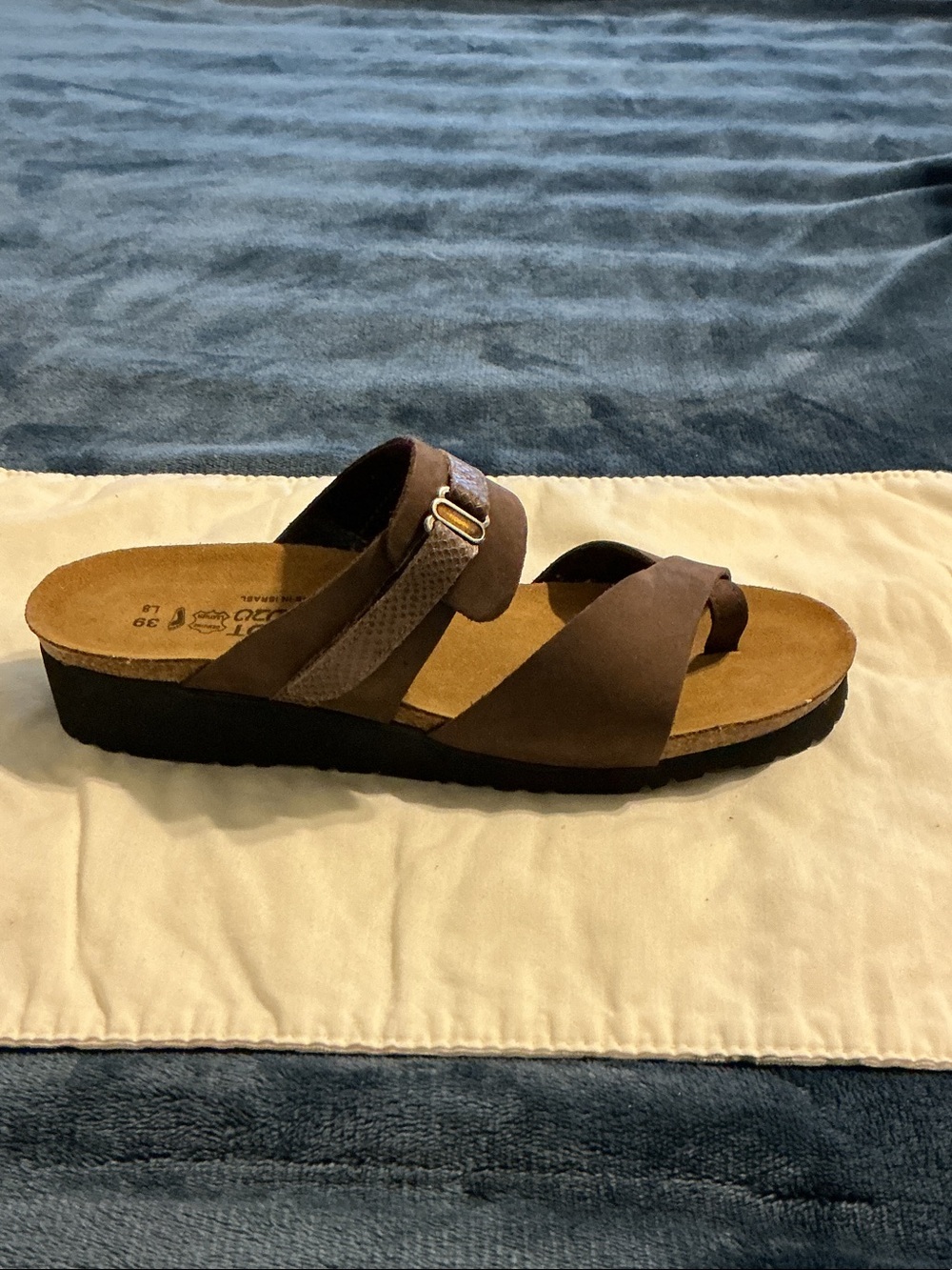 Naot Brown Crisscross Slide Sandal with Adjustable Buckle
